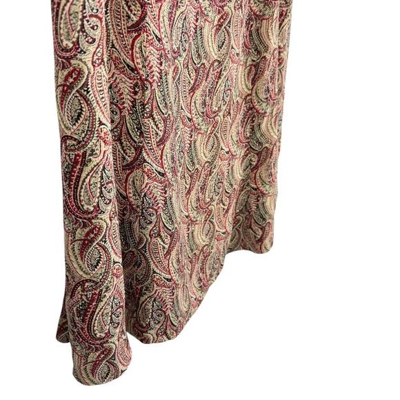 Talbots Petite Pure Silk Paisley Midi A-Line Red Beige Skirt Side Zip sz 10P - Picture 2 of 16